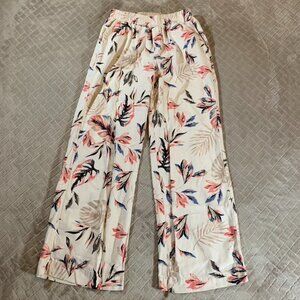 Briggs Womens Small Linen Blend Casual Pants Floral Flare Wide Leg Lightweight